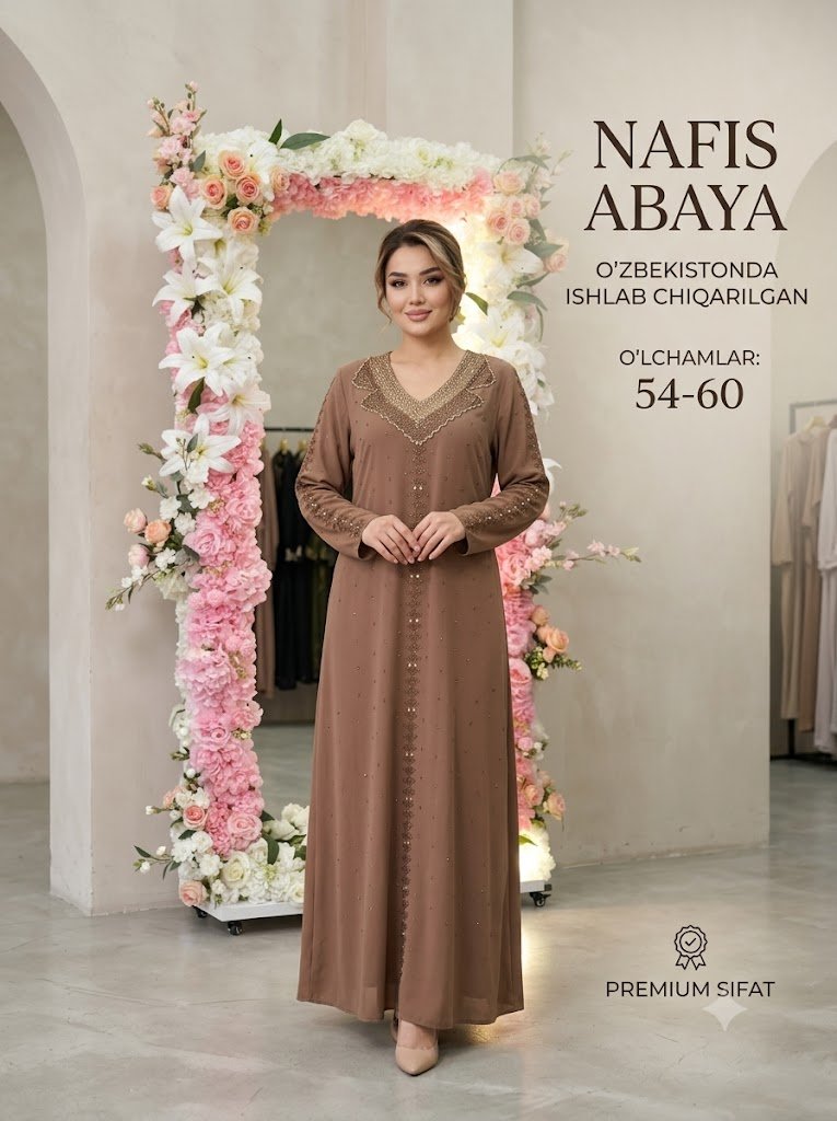 Hashamatli Abaya: Yaltiroq yoqali kechki libos (54-60)  15405