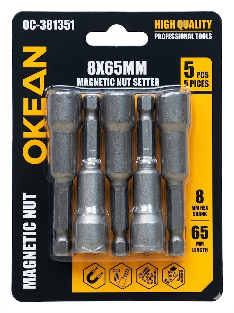 OCKEAN Magnitli golovkalar toʻplami – Krovat va profnastil shuruplari uchun bita (8x65 mm, 5 dona)  15925