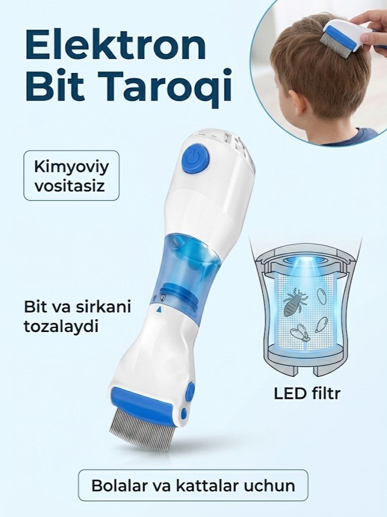 Elektron bit va sirka (nit) yo'qotuvchi taroq — kimyoviy vositasiz, allergiyaga qarshi bit tarash asbobi   16887