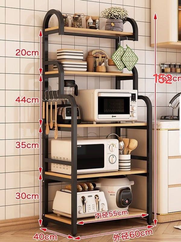 Premium oshxona etajerkasi – Loft uslubidagi 5 qavatli metall stellaj va mikroto‘lqinli pech uchun javon (152x60x40 sm)