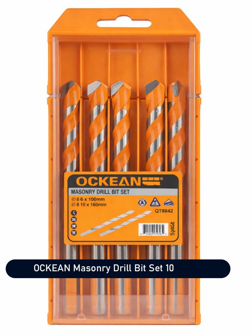 OCKEAN Masonry Drill Bit Set 10 – beton va g‘isht uchun maxsus burg‘ulash uchlari to‘plami.  15680