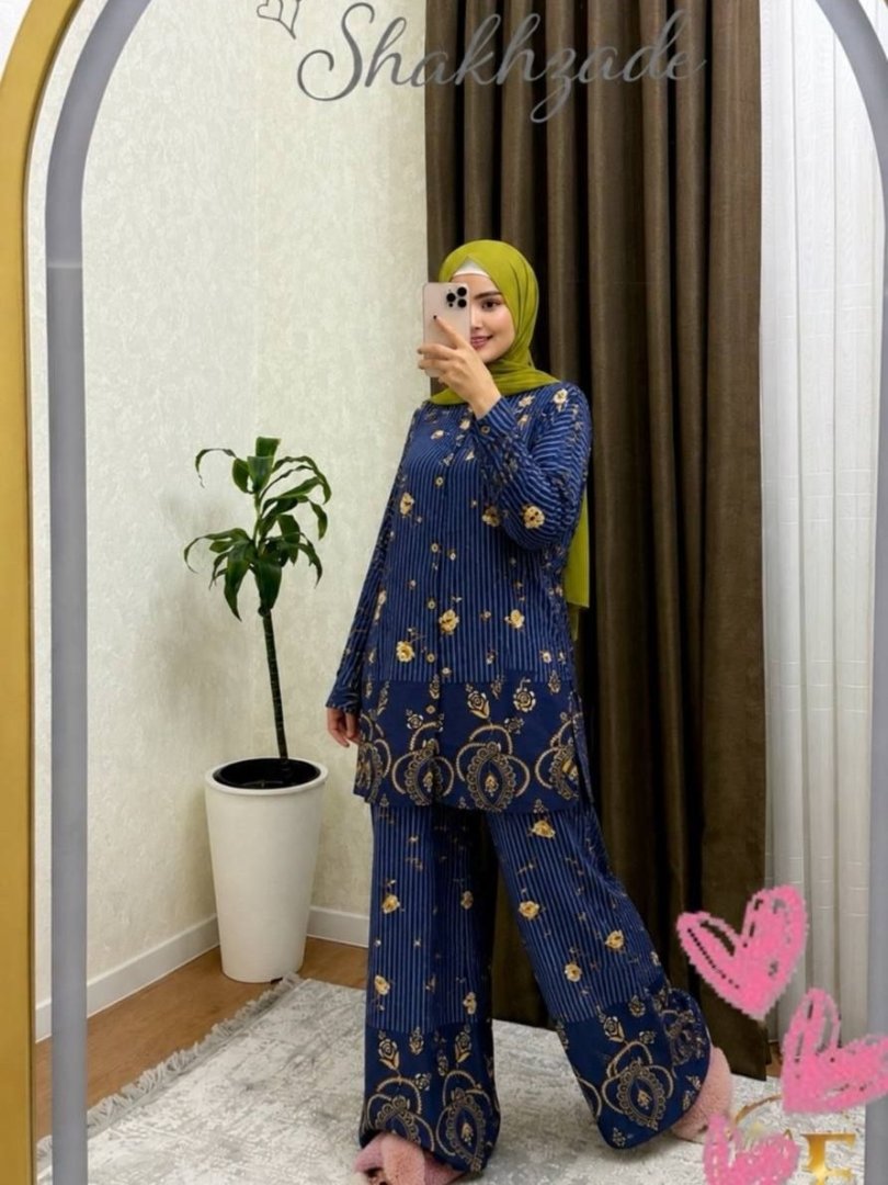 Gulli va sharqona naqshli ikki qismli komplekt (tunika + keng shim)  b10q472/1d  18110