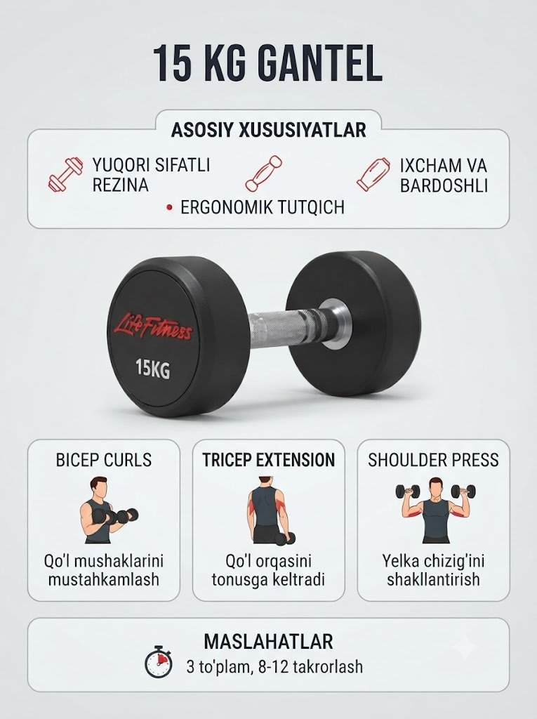 Life Fitness 15 KG Ergonomik Rezinali Gantel  16941