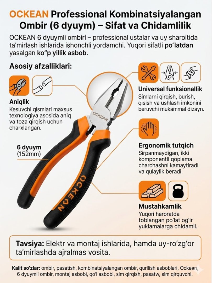 OCKEAN Professional Kombinatsiyalangan Ombir (6 dyuym) – Sifat va Chidamlilik  15292