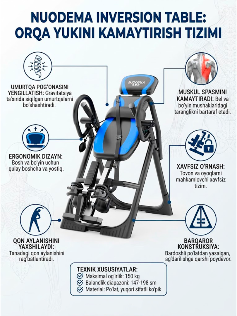Nuodema Inversion Stoli – Orqa va Umurtqa Pog‘onasi uchun Professional Trenajyor   17033