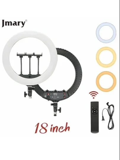 Jmary FM-18R 18 dyuymli RGB LED Ring Light — telefon ushlagichi va masofadan boshqarish pulti bilan