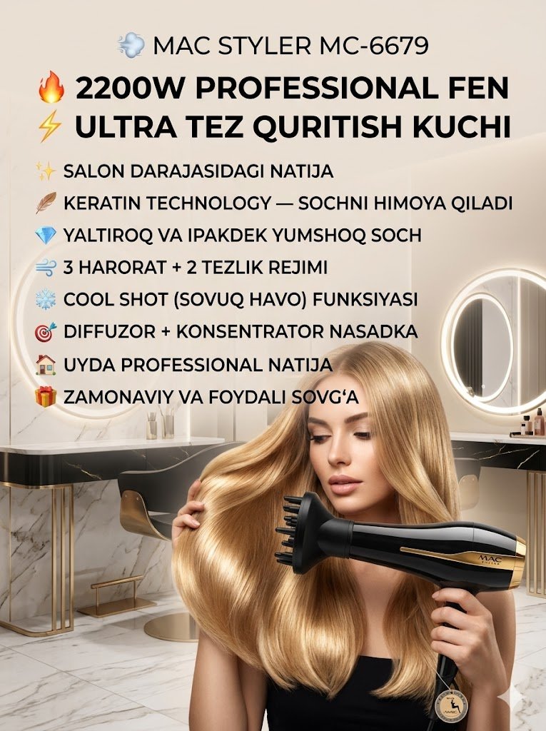 MAC STYLER MC-6679 — PROFESSIONAL SOCH QURITISH FENI (2200W) al