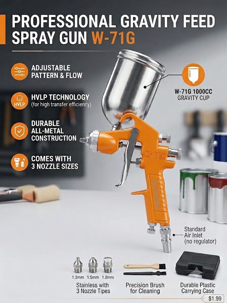 Professional Gravity Feed Spray Gun W-71G (Ockean) 14972