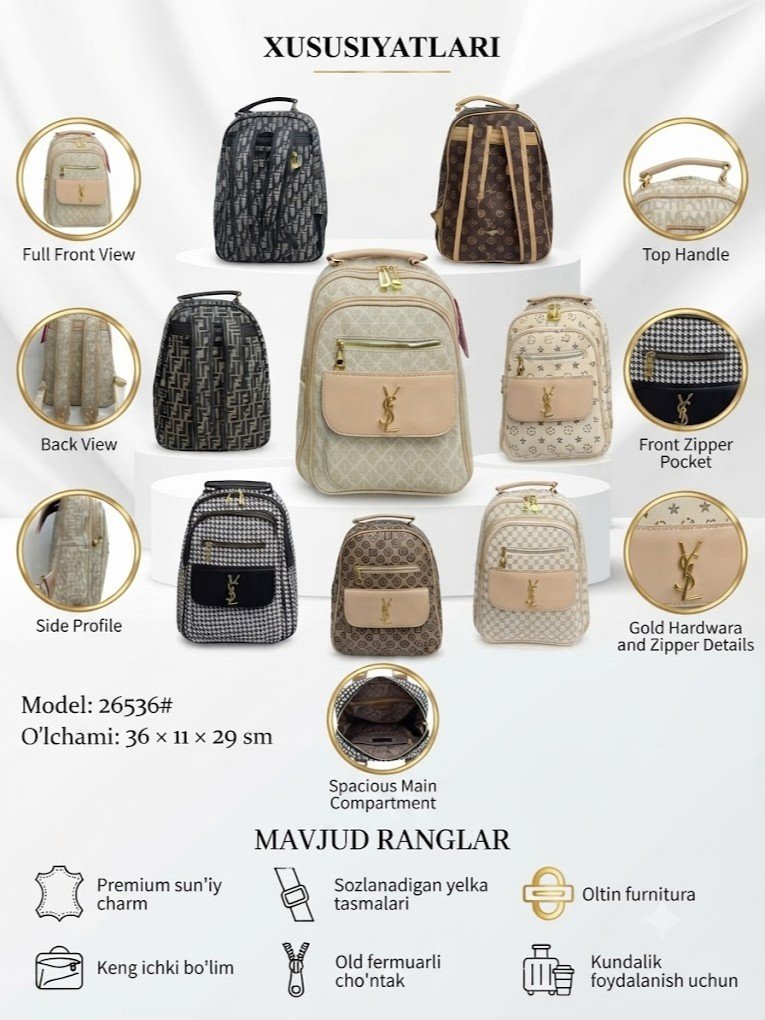 Ayollar uchun monogram naqshli kompakt ryukzak, oltin furniturali   B3Q2B230D