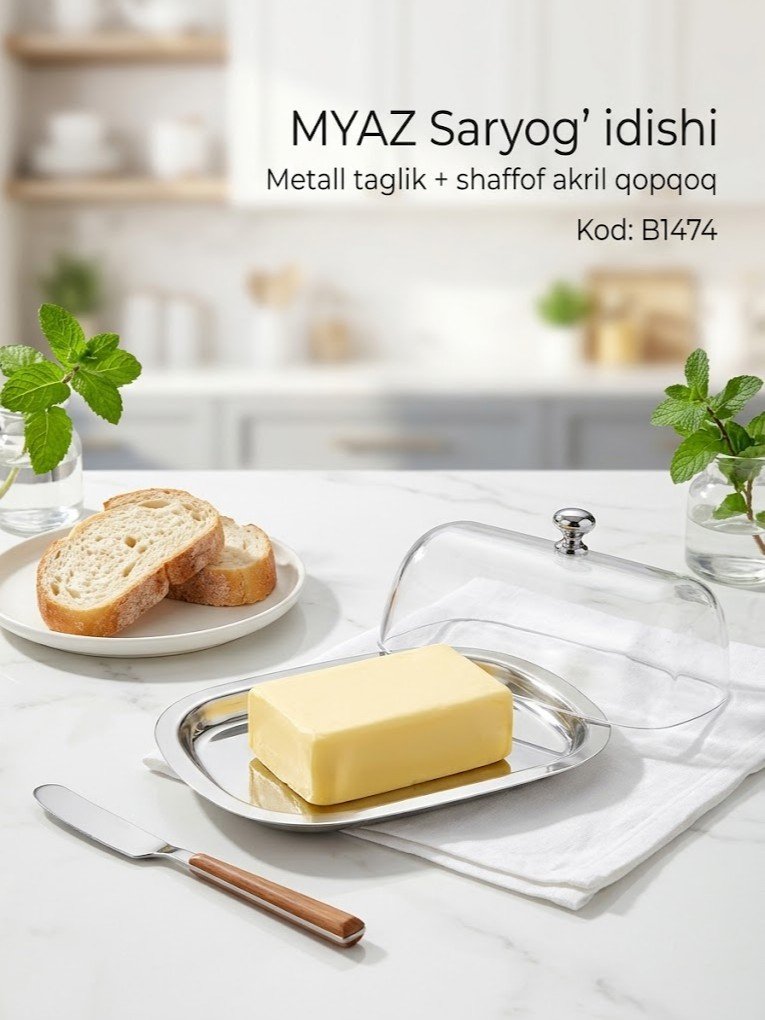 Saryog' idishi — metall taglik va shaffof akril qopqoqli — MYAZ brendi     c1q707d    17594