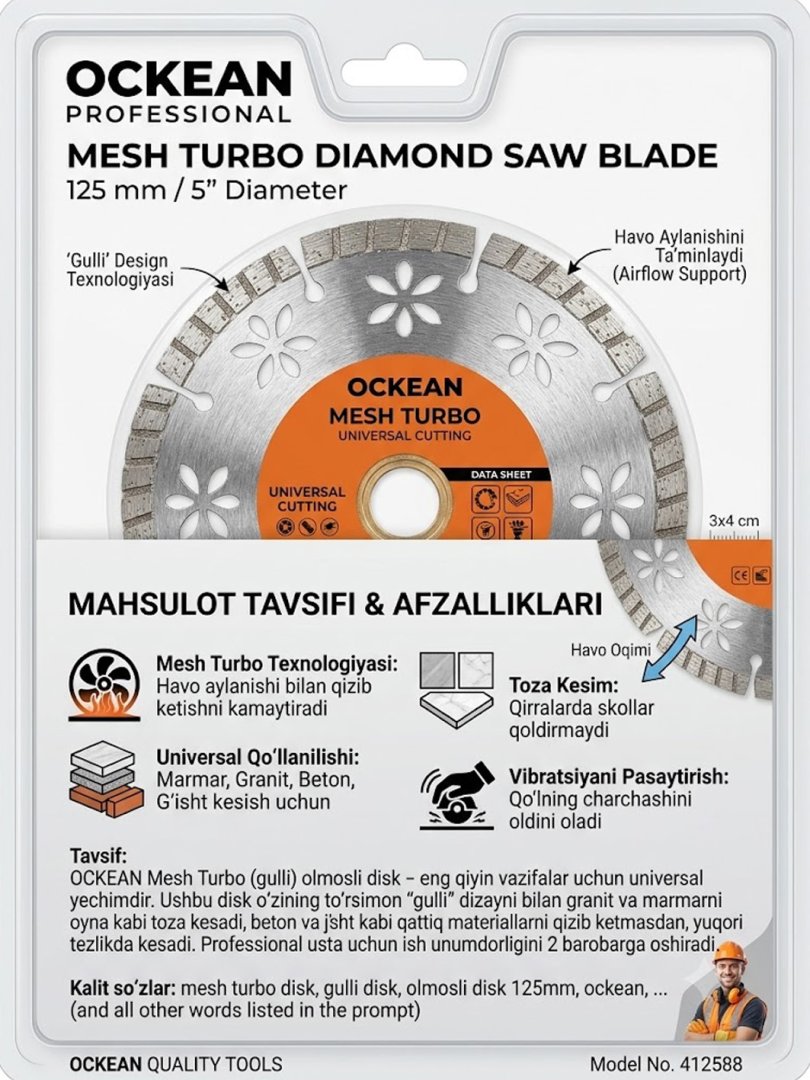 OCKEAN Professional Mesh Turbo Olmosli Arra Diski – 125 mm  15190