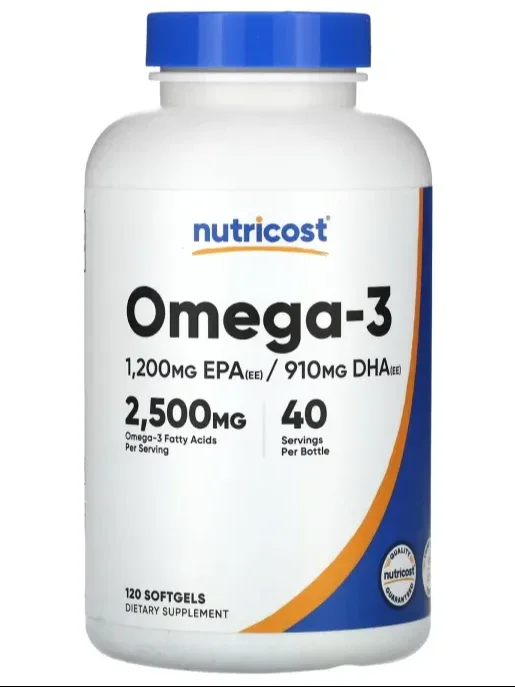 Nutricost Omega-3 2500mg — Yurak-qon tomir tizimi, miya faoliyati va bo‘g‘imlar salomatligini qo‘llab-quvvatlovchi yuqori konsentrlangan Omega-3!   17526