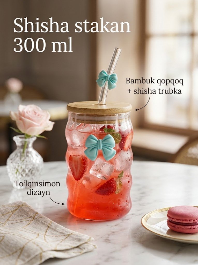 Shisha stakan — bantcha (bow) dizaynli, bambuk qopqoq va trubkali, ari uyasi shaklida, 450 ml   c1q707d   17570