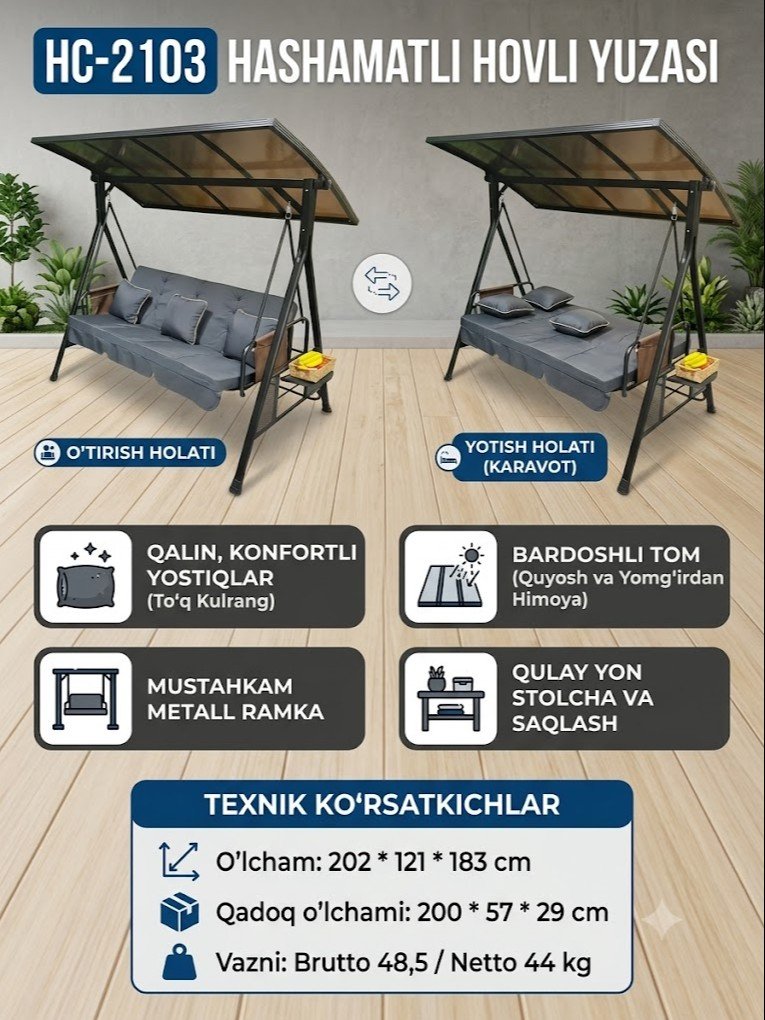 Karavot bo‘lib ochiladigan premium bog‘ belanchagi HC-2103  18056 c.2q.23d