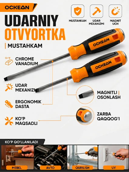 OCKEAN Профессионал Ударний Отвёртка  8x250 300150 - Chrome Vanadium   15061