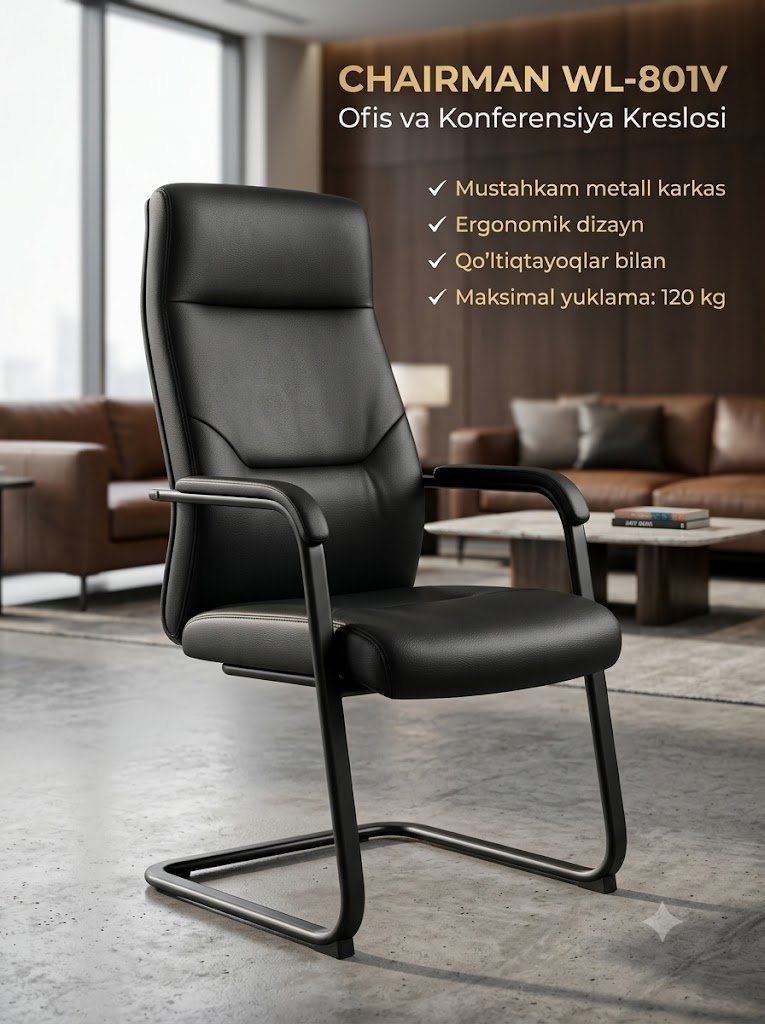 CHAIRMAN WL-801V — Ofis uchun tashrif buyuruvchilar kreslosi, Metall karkas, Qora  14652