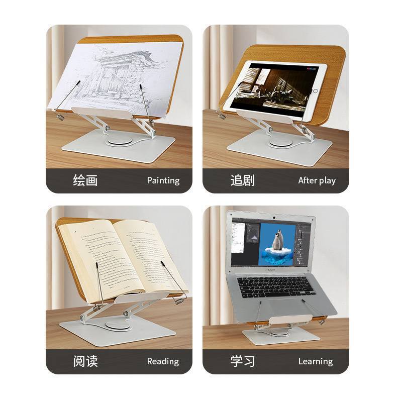 Sozlanuvchi va 360° aylanuvchi yogʻoch kitob stendi (Lavh) — ergonomik o oʻqish, planshet va noutbuk podstavkasi (30x24 sm)  18760  c.2q.23d