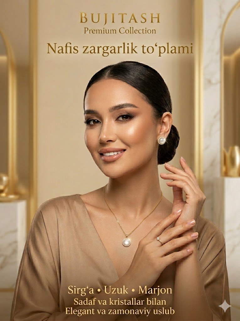 Ayollar uchun nafis zargarlik to‘plami: Sirg‘a, uzuk va marjon – Tilla rang, sadaf (perlamutr) va kristallar bilan of14d 14389