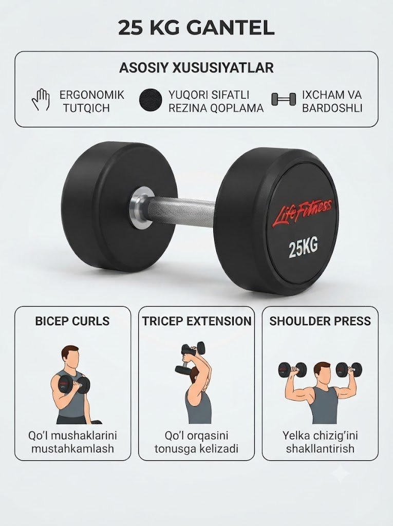Life Fitness 25 KG Professional Ergonomik Rezinali Gantel  16952