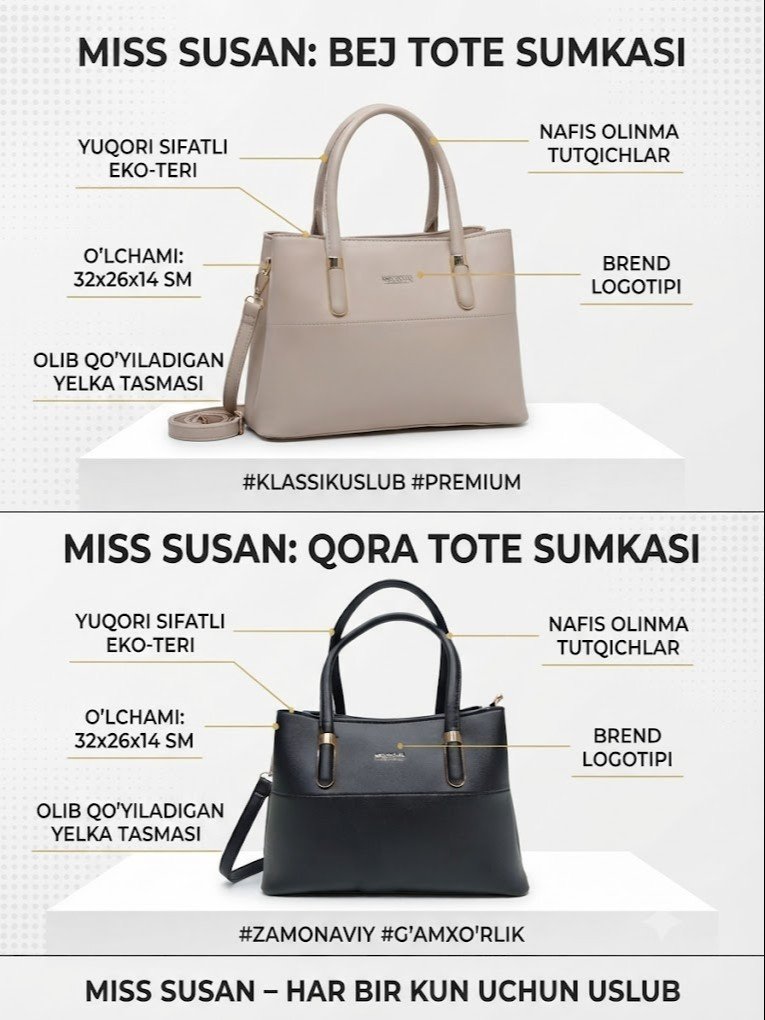 Miss Susan Tote sumkasi – Klassik uslub va yuqori sifat uyg'unligi  17195