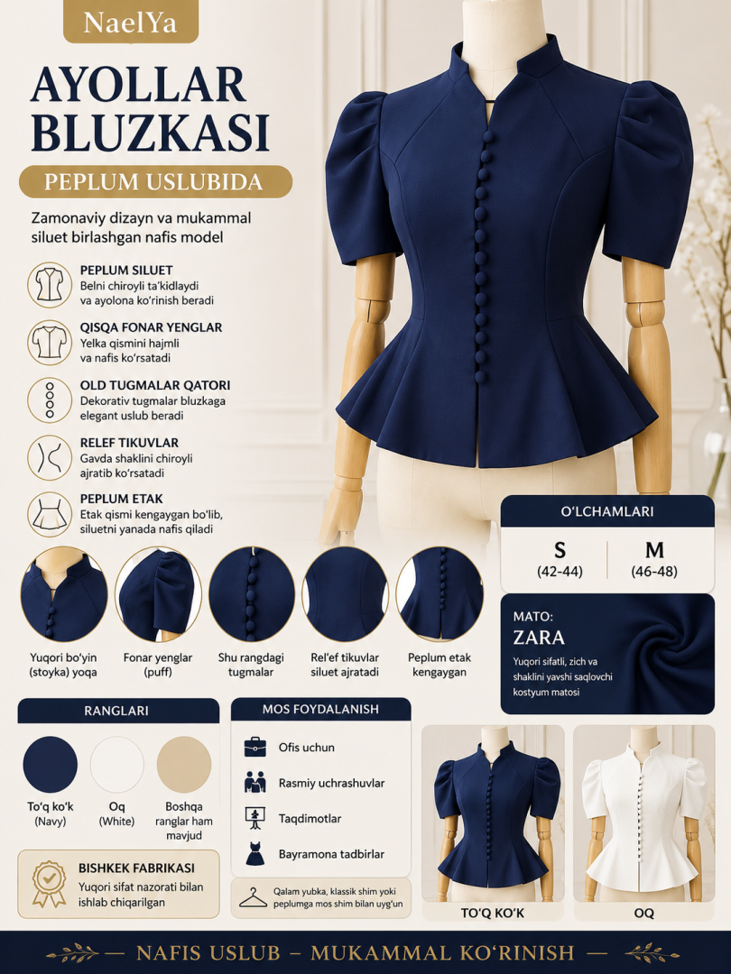 Ayollar uchun peplum uslubidagi bluzka — "zara" brendi    b9q392d   18967