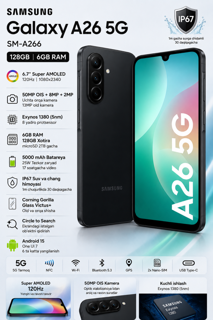 Samsung Galaxy A26 5G SM-A266 128GB 6GB Ram Smartfon Qora 15043
