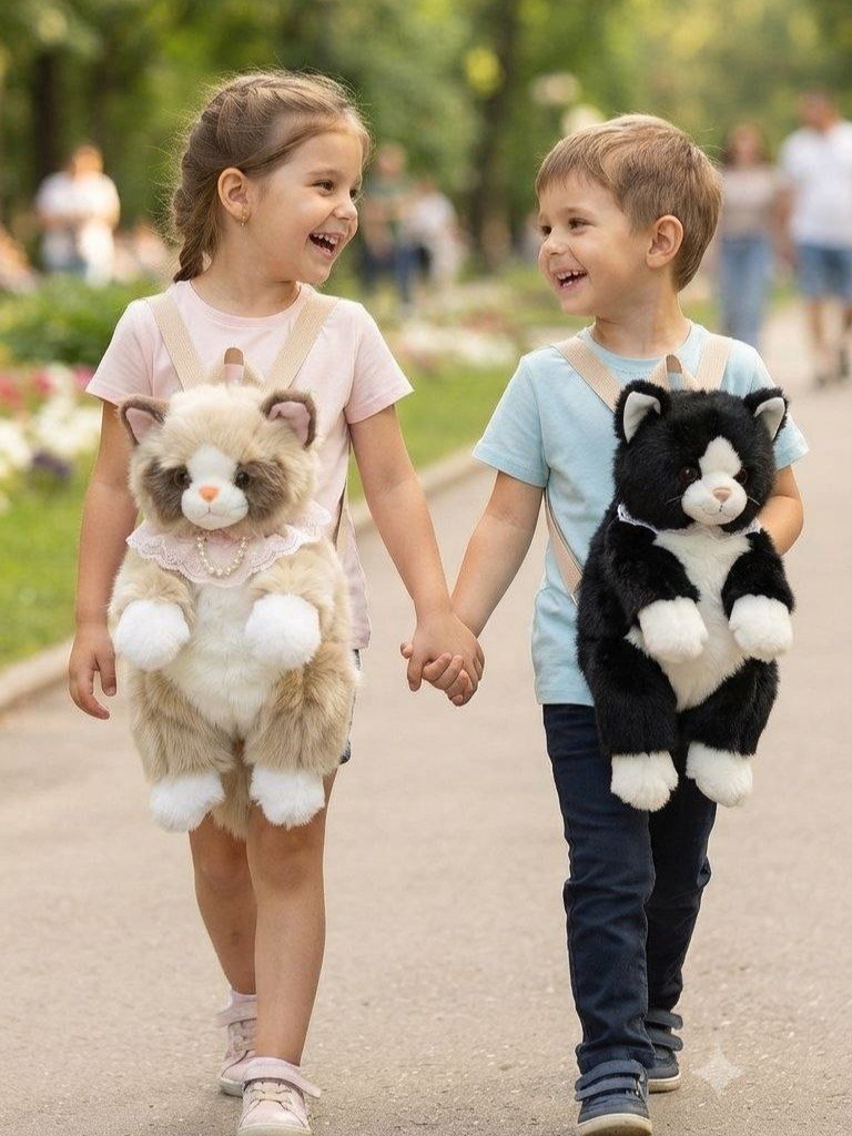 Yumshoq bog‘ichlar va bo‘limlarga ega mushukcha shaklidagi stilli junli plush ryukzak  b.11q.483d  18480