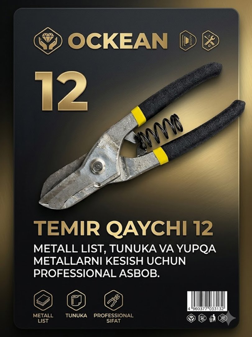 Temir qaychi 12 – metall list, tunuka va yupqa metallarni kesish uchun professional asbob  16188