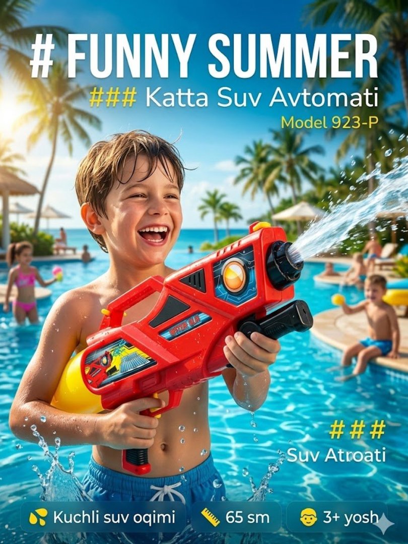 Katta Suv Avtomati Bolalar Uchun — 65 sm | "Funny Summer / Quvnoq Yoz" 923-P | Yozgi Suv O'yinchog'i   14588