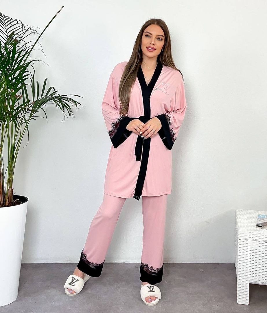AYOLLAR UCHUN 4 QISMLIK PIJAMA – MAYKA, BRYUKI, SHORTIK VA XALAT a8q5d