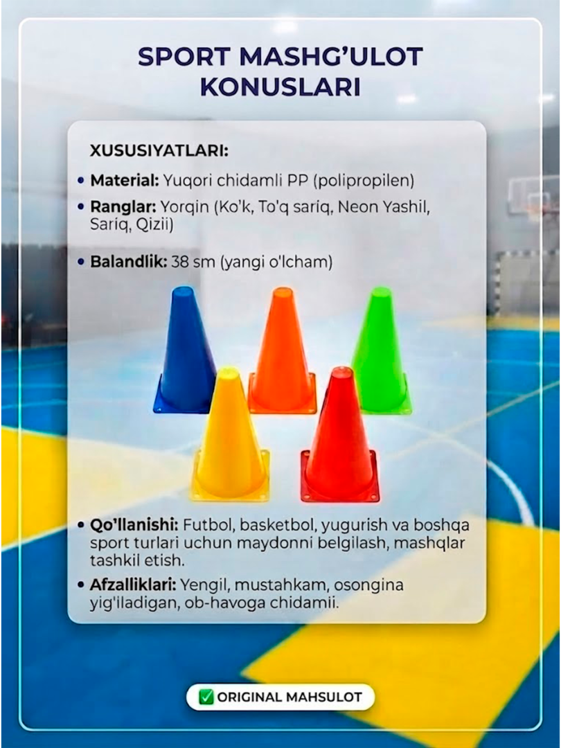 Professional Sport Mashg'ulot Konuslari – Futbol, Basketbol va Fitness uchun (38 sm)   16899