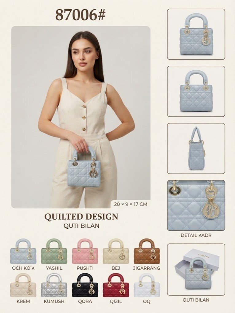 Ayollar quilted (steganoy) qo'l sumkasi — metall osma bezakli  b1q3b37d