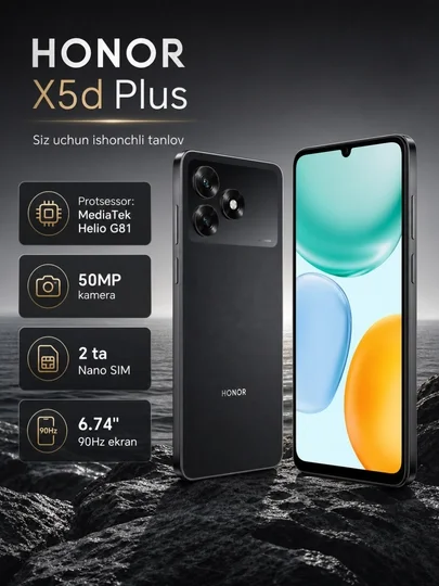 Honor X5d Plus (4/128GB): Ishonch, sifat va zamonaviy texnologiyalar uyg‘unligi  16207