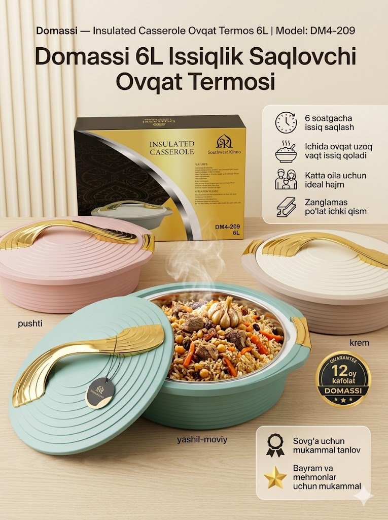 Domасsi — Insulated Casserole Ovqat Termos 6L | Model: DM4-209 c1q47d 14350