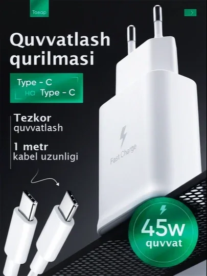 Samsung 45W PD adapteri - kuchli va xavfsiz quvvatlash qurilmasi