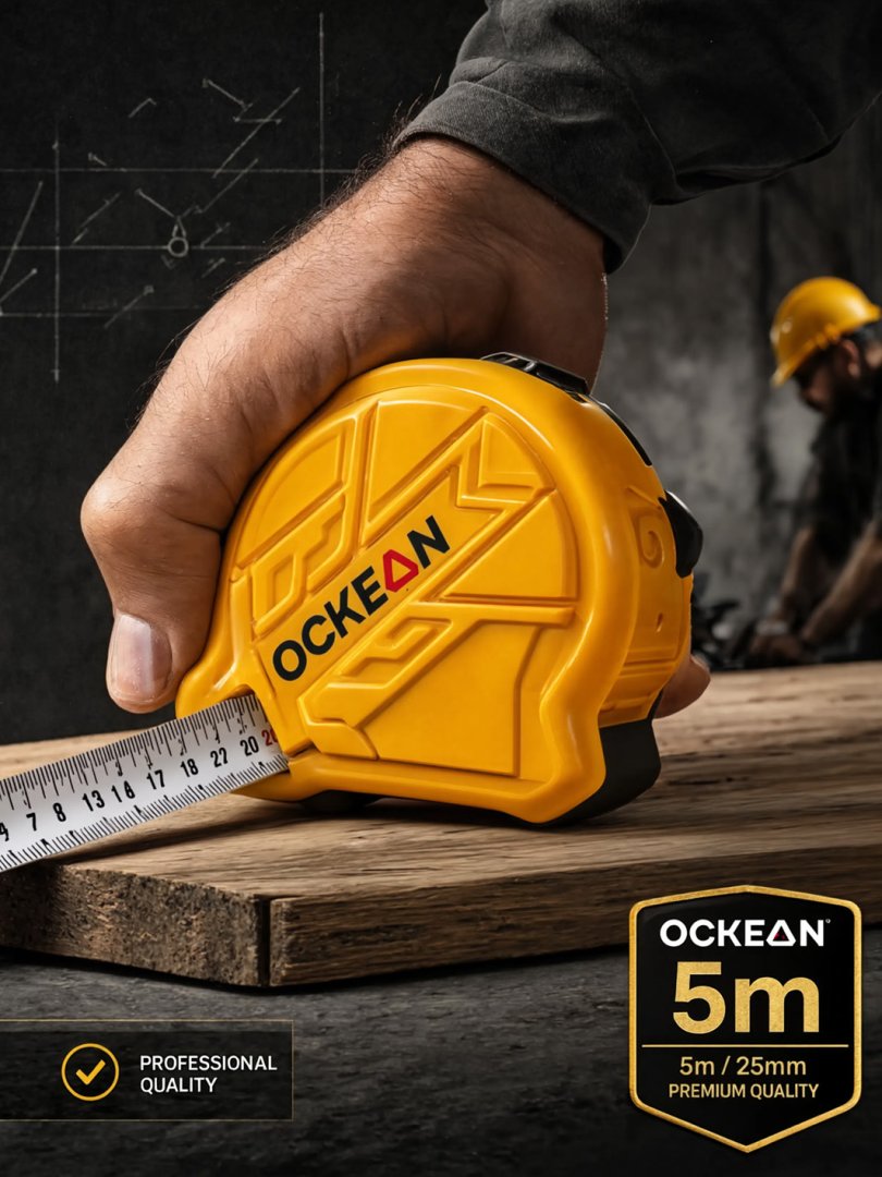OCKEAN Premium o‘lchov lentasi (Ruletka) 5 m - 25 mm kenglikdagi mustahkam po‘lat lenta  15408