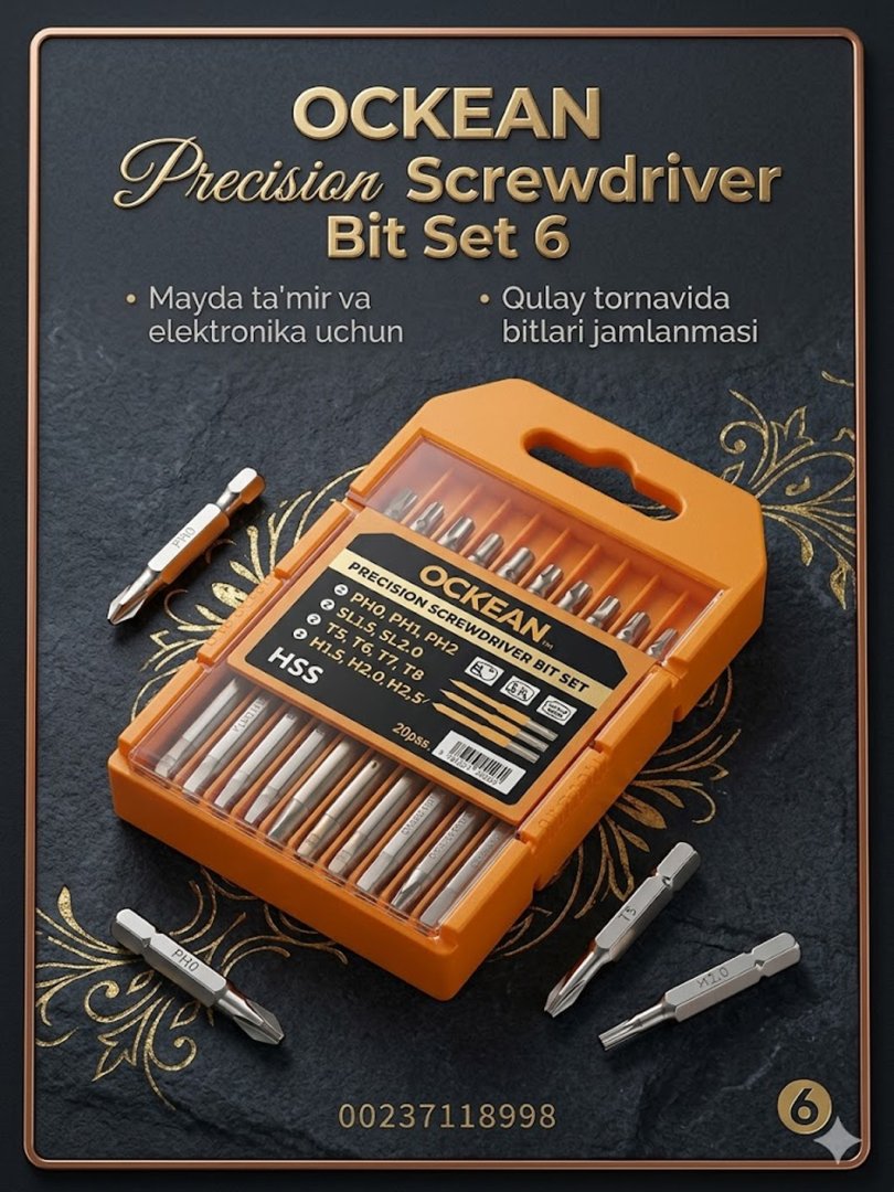 OCKEAN Precision Screwdriver Bit Set 6 – mayda ta’mir va elektronika uchun qulay tornavida bitlari jamlanmasi.  15706