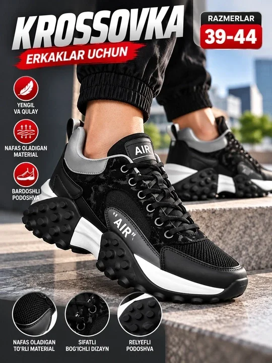 Erkaklar krossovkasi AIR, kundalik va sport uslubida, yengil va qulay