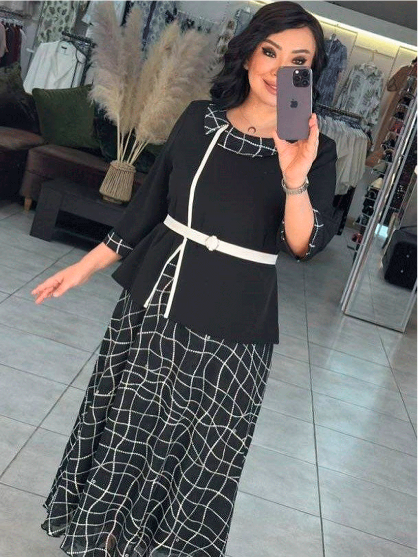 Ayollar ko‘ylagi (Liza kombinirovanniy, krep shifon mato, plus size) b8q368d
