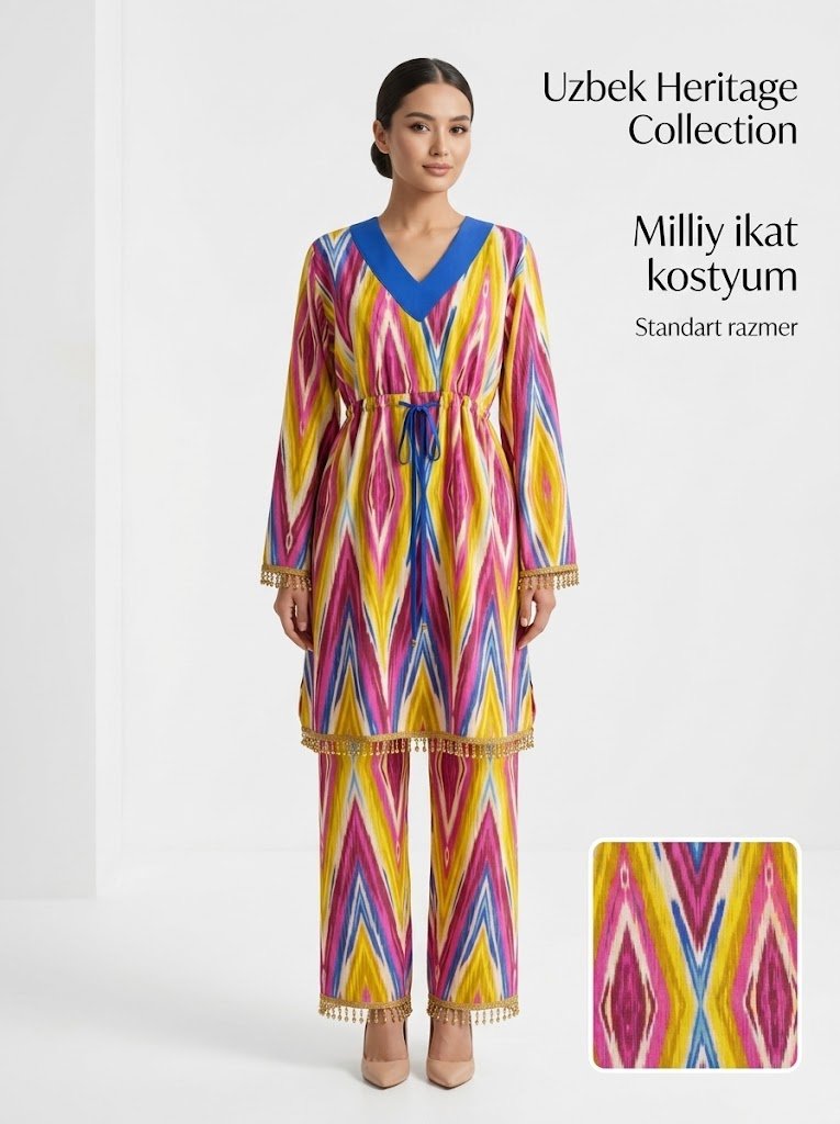 Uzbek Heritage Collection — rang-barang ikat naqshli kostyum!   15704