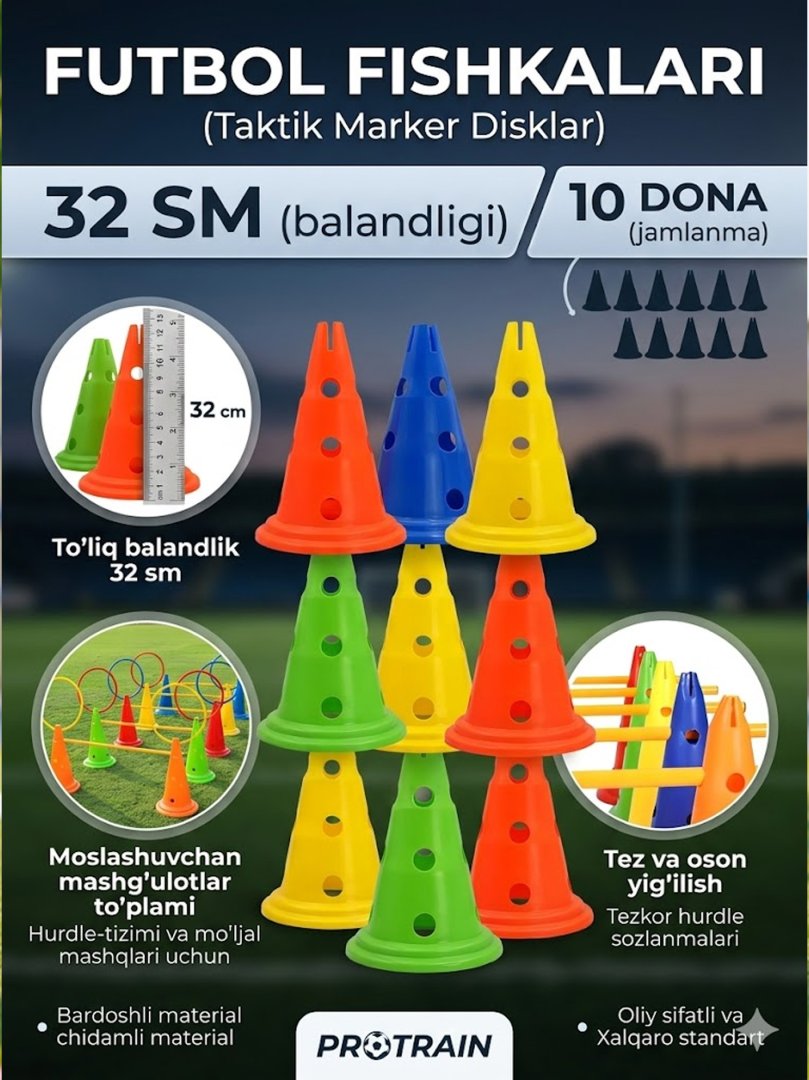 Futbol fishkalari (taktik marker disklar) – 32 sm, 10 dona (ulgurji) ar106