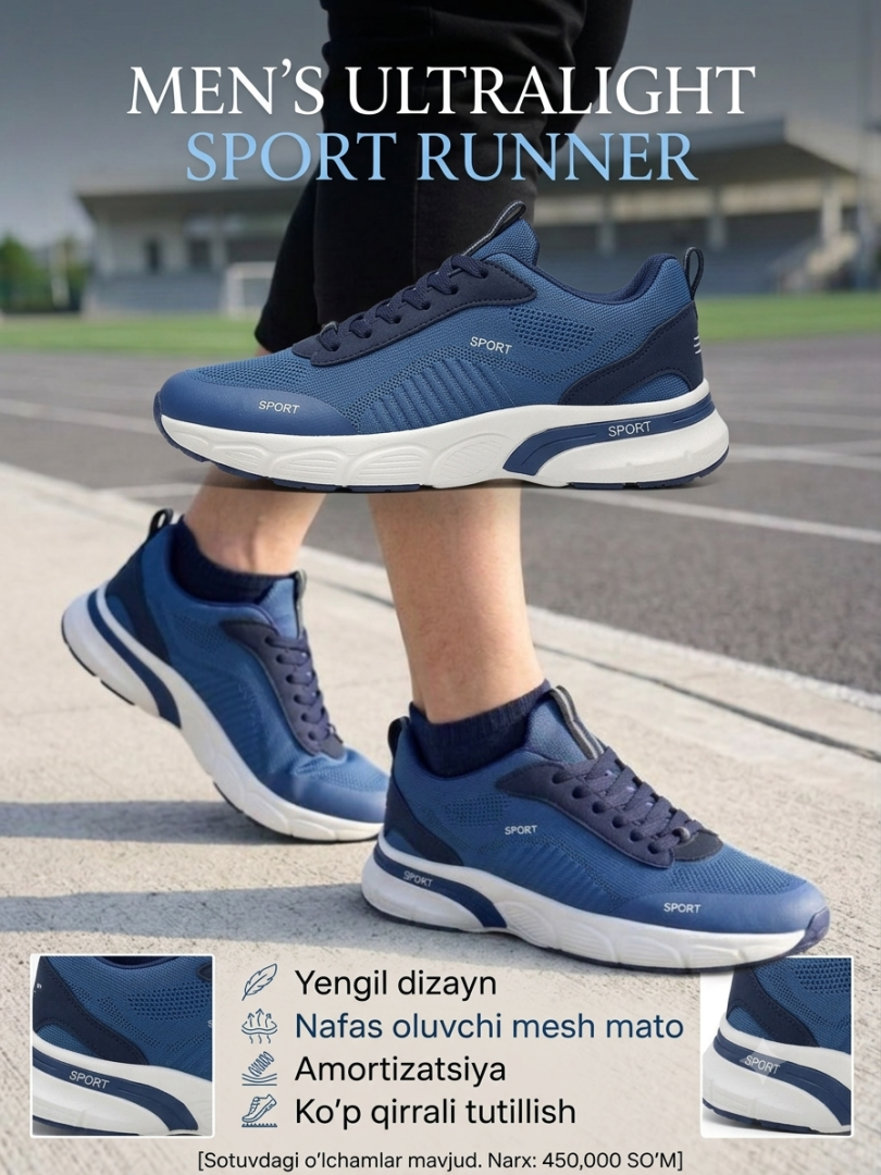 Erkaklar uchun yozgi to'rli (setka) sport krossovkasi – Vietnam (43, 44, 45 razmerlar)   19015  b.0q.707d