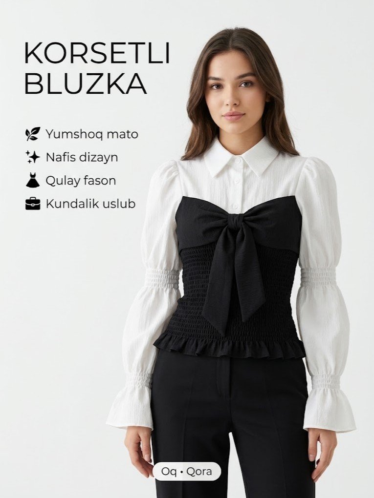 Oq ko'ylak ustidan smok korset dizayni, bant bilan  b2b6q372d  18145