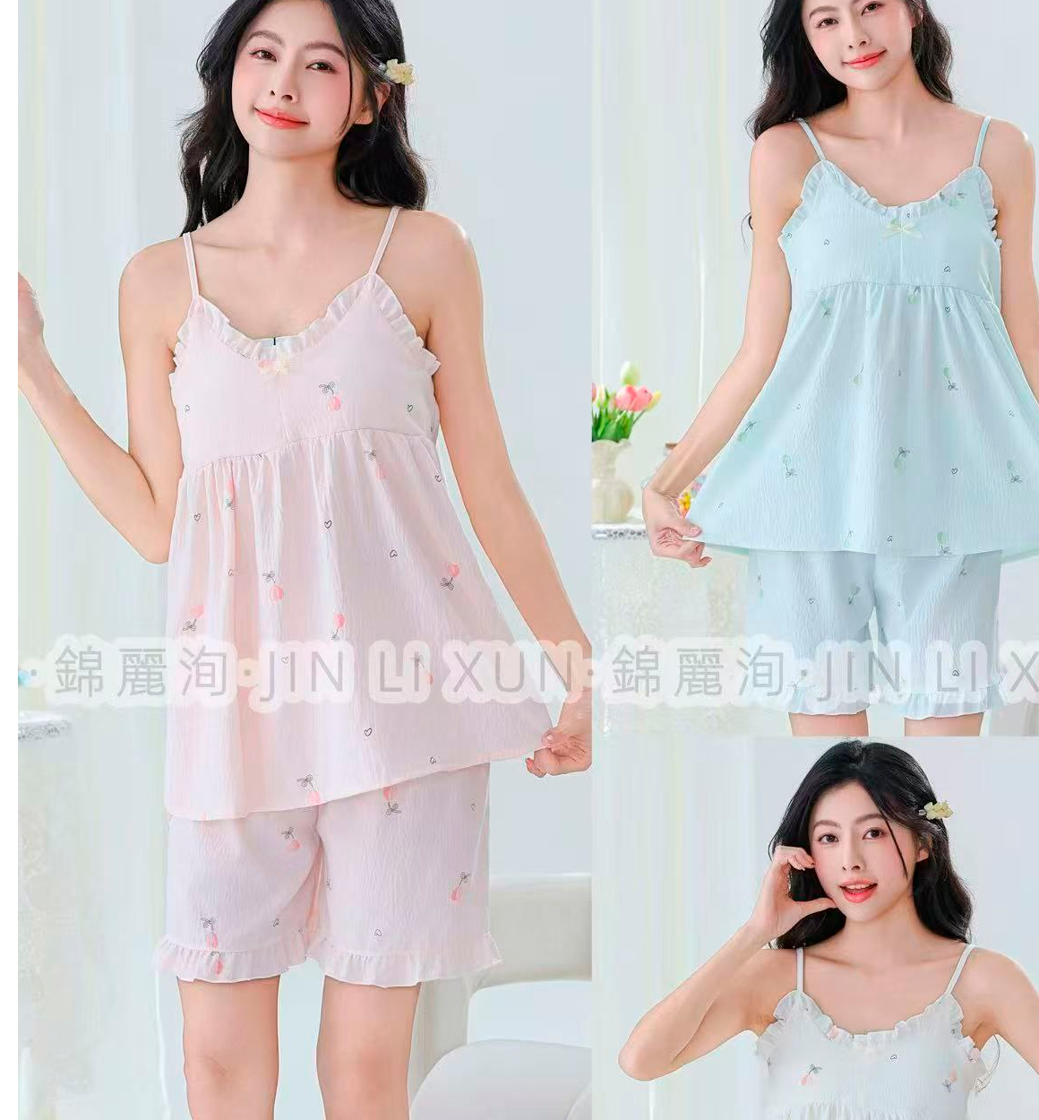 AYOLLAR UCHUN YAZGI PIJAMA – MAYKA VA SHORTIK (MUSLIN MATO) a3b7q17d