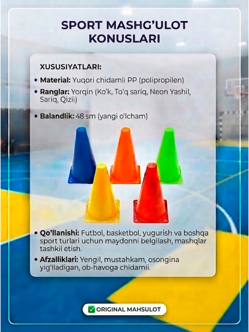 Professional Sport Mashg'ulot Konuslari – Futbol, Basketbol va Fitness uchun (48 sm)  16907