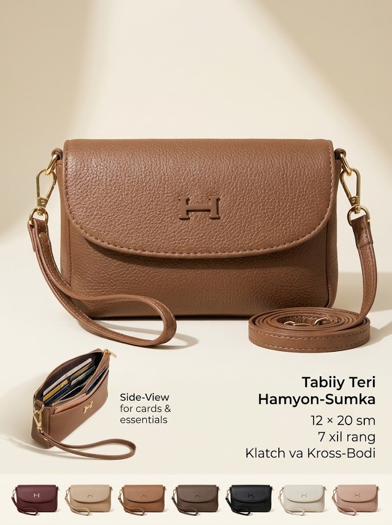 Tabiiy teri (charm) hamyon-sumka — "H" logotipli klatch-koshelek (kross-bodi)    b2q2b703/17d  16698
