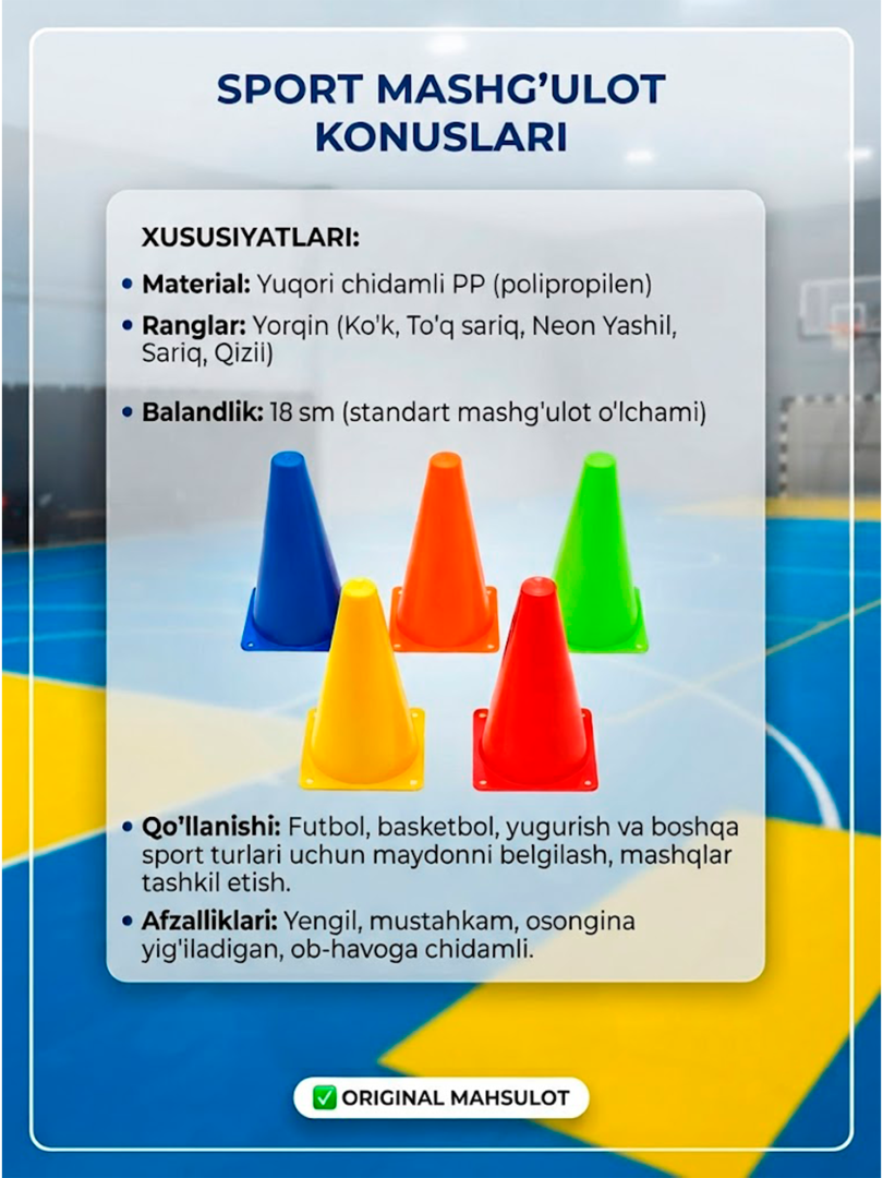 Sport Mashg'ulot Konuslari – Professional Futbol va Fitness uchun (18 sm)  16891