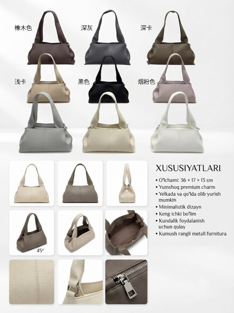 Ayollar uchun charm sumka, minimalistik dizaynli, dumaloq tutqichli    a1q3b37d