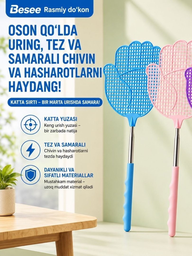 Besee Teleskopik (Uzun bo'ladigan) Plastik Chivin O'ldirgich  17893  yc.6q.290d