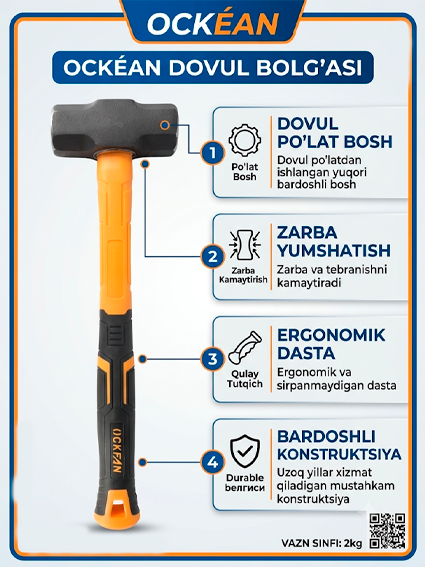 Ockean ixcham kuvalda (Sledgehammer) 2 lb – Professional zarb asbobi  15131